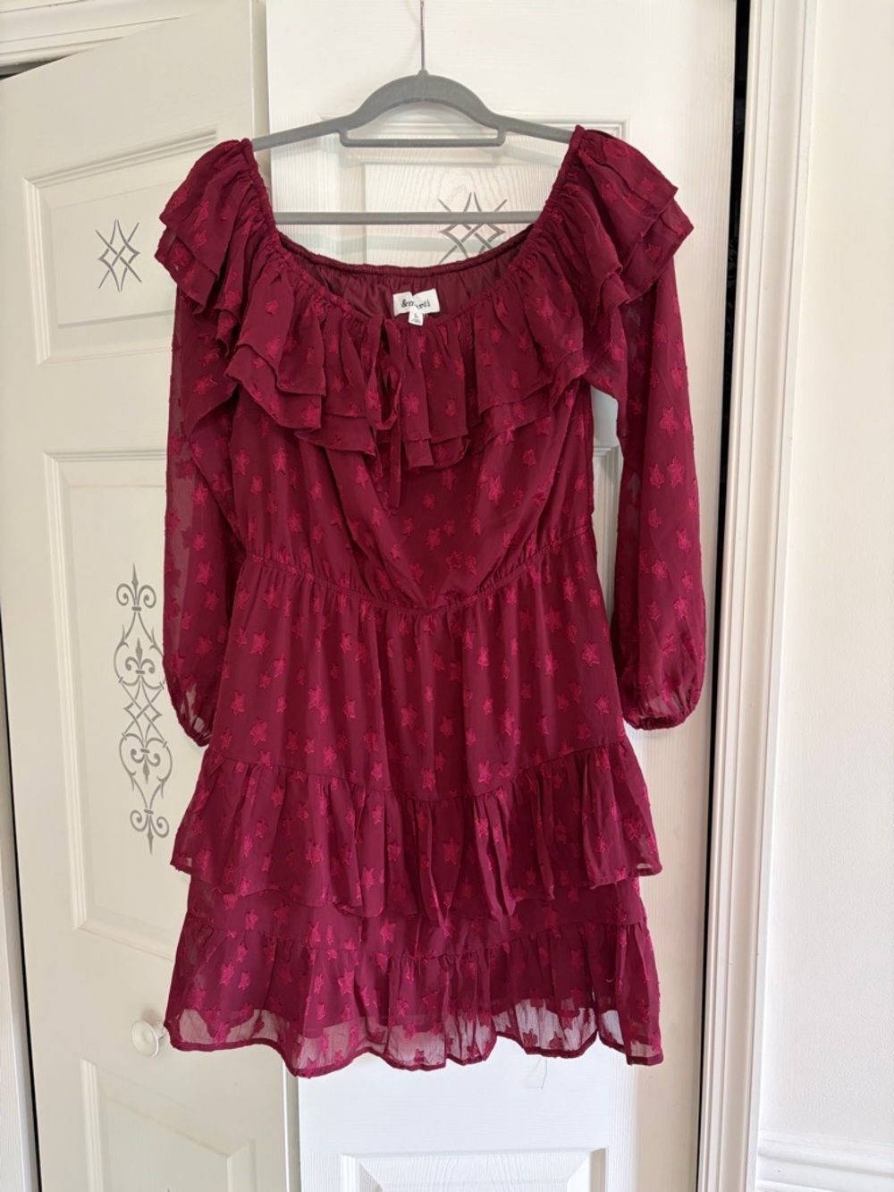 Blank NYC Women's Long Sleeve Ruffle Dress in Burgundy